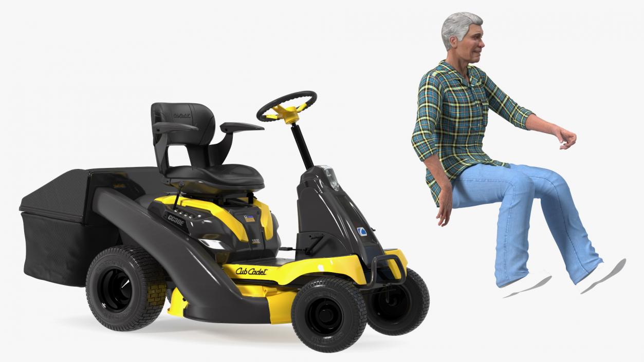 Man with Riding Lawn Mower Cub Cadet CC30E 3D