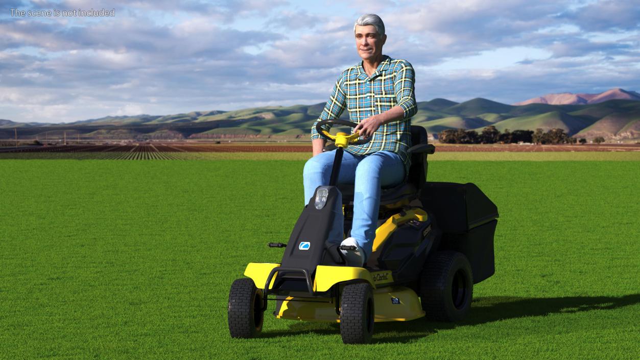 Man with Riding Lawn Mower Cub Cadet CC30E 3D