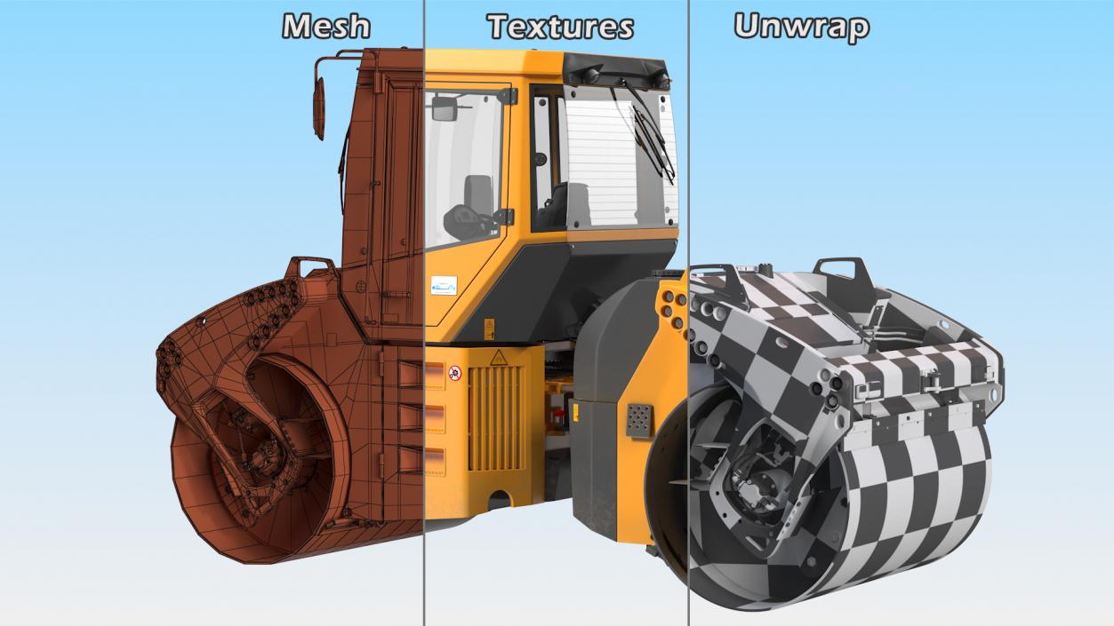 3D Articulated Tandem Road Roller Dusty