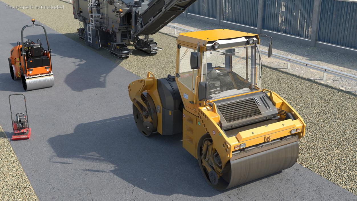 3D Articulated Tandem Road Roller Dusty