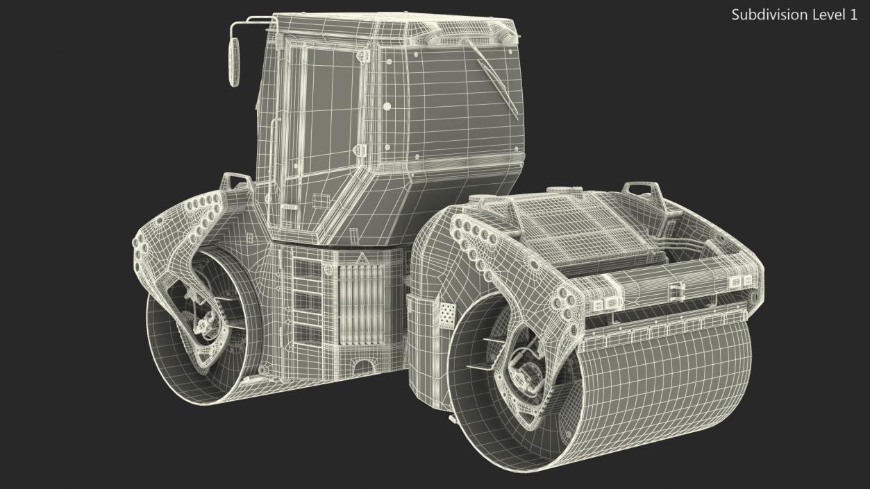 3D Articulated Tandem Road Roller Dusty