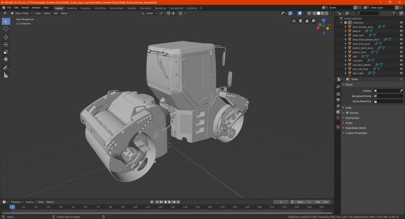 3D Articulated Tandem Road Roller Dusty