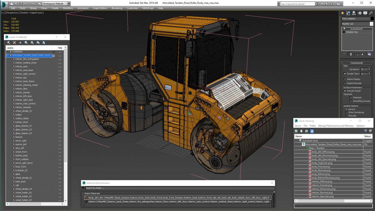 3D Articulated Tandem Road Roller Dusty