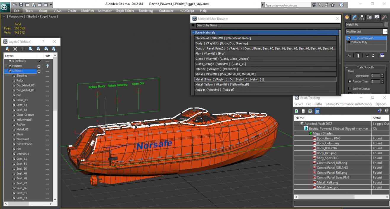 Electric Powered Lifeboat Rigged 3D