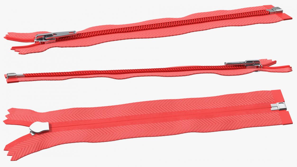 Nylon Coil Separating Zipper Red 3D