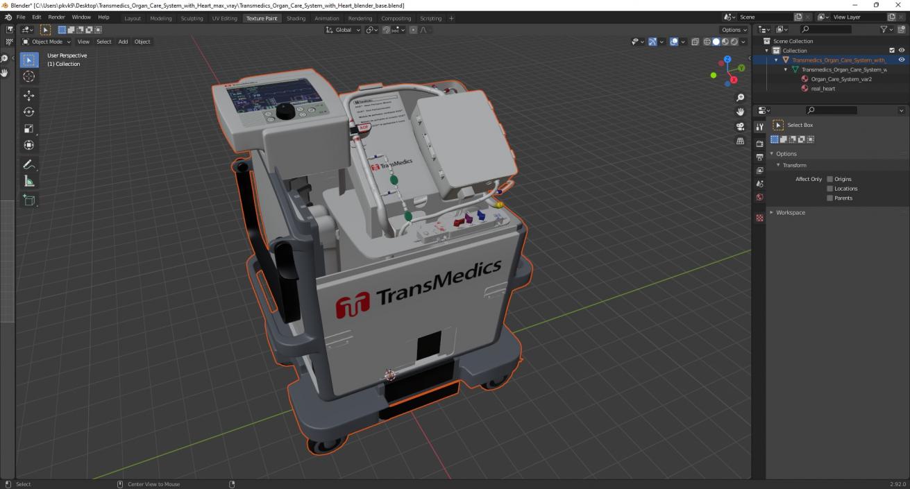 3D model Transmedics Organ Care System with Heart