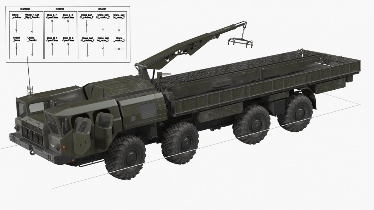 MAZ 7310 Transport Vehicle with Crane Rigged 3D model