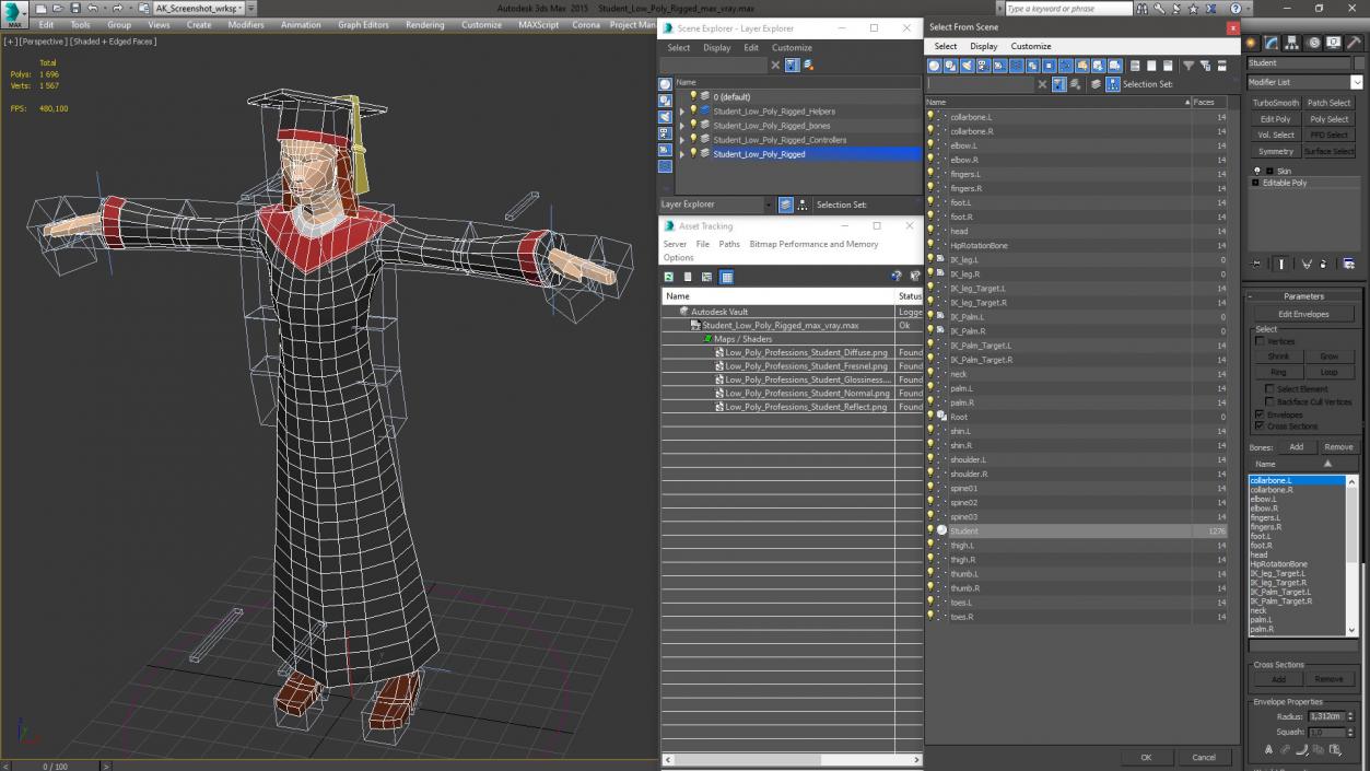 Student Low Poly Rigged for Cinema 4D 3D