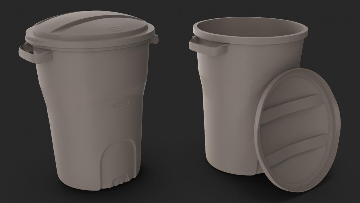 3D Round Grey Rubbermaid Trash Can