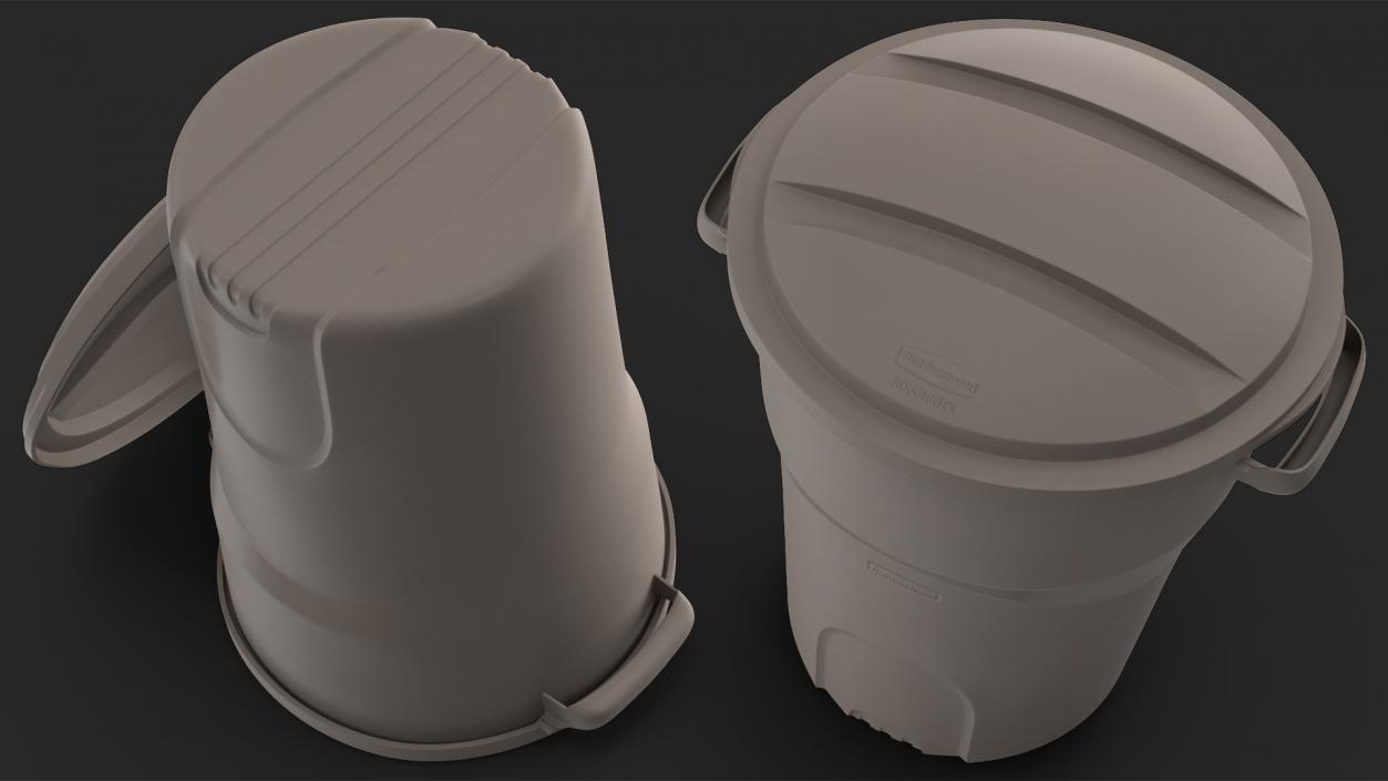 3D Round Grey Rubbermaid Trash Can