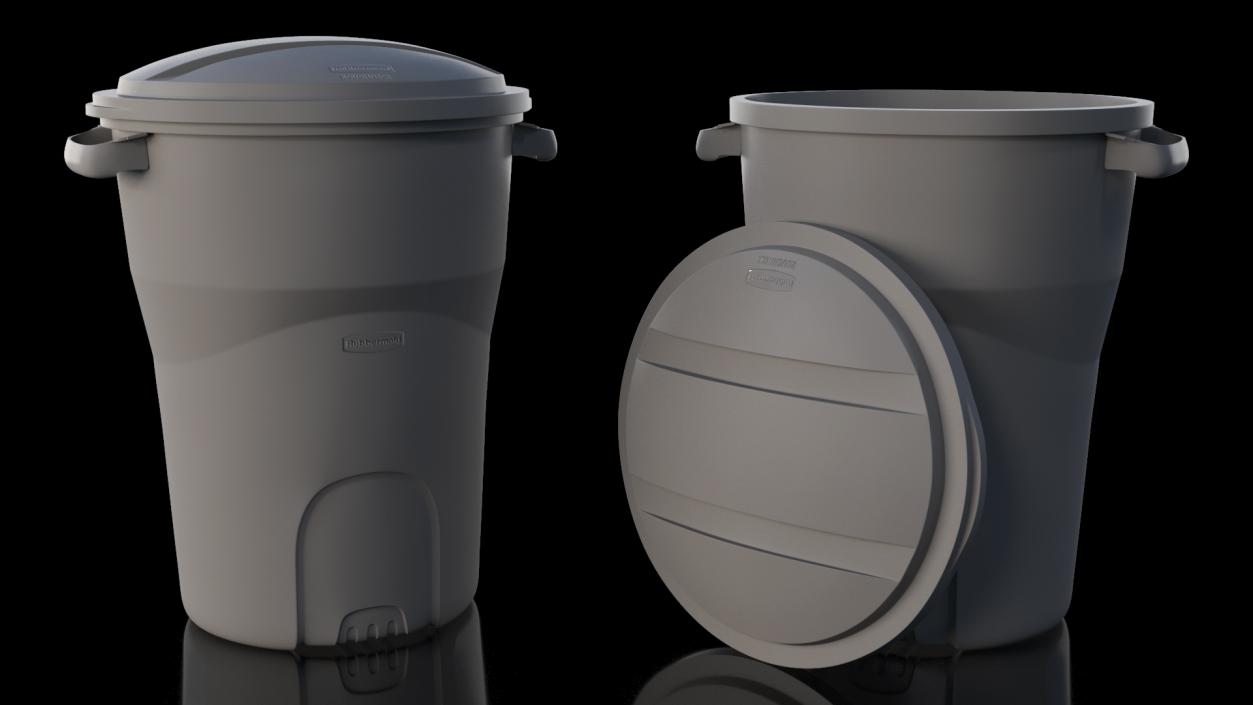 3D Round Grey Rubbermaid Trash Can