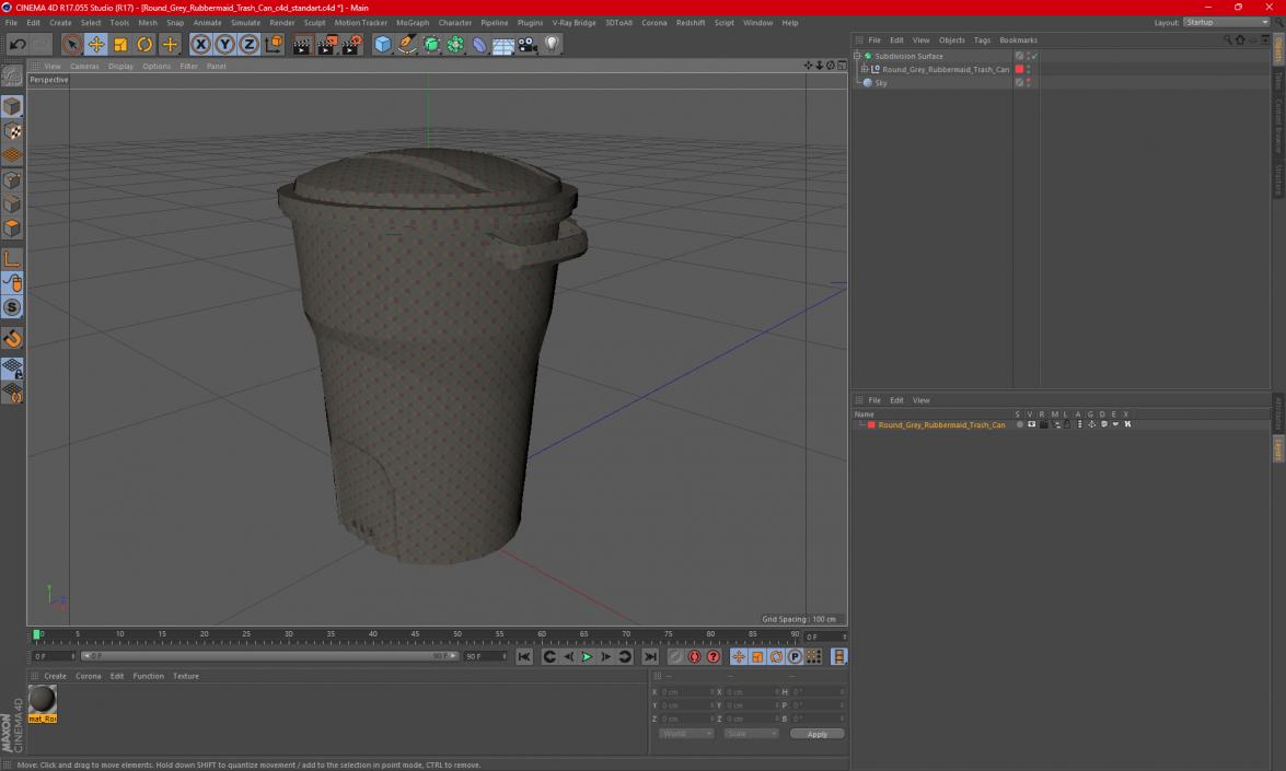 3D Round Grey Rubbermaid Trash Can