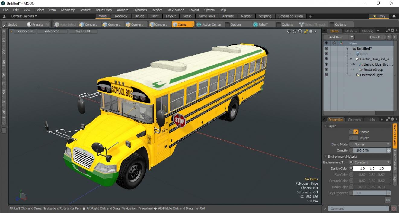 3D Electric Blue Bird Vision School Bus