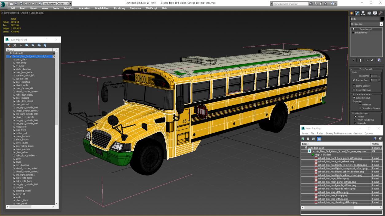 3D Electric Blue Bird Vision School Bus