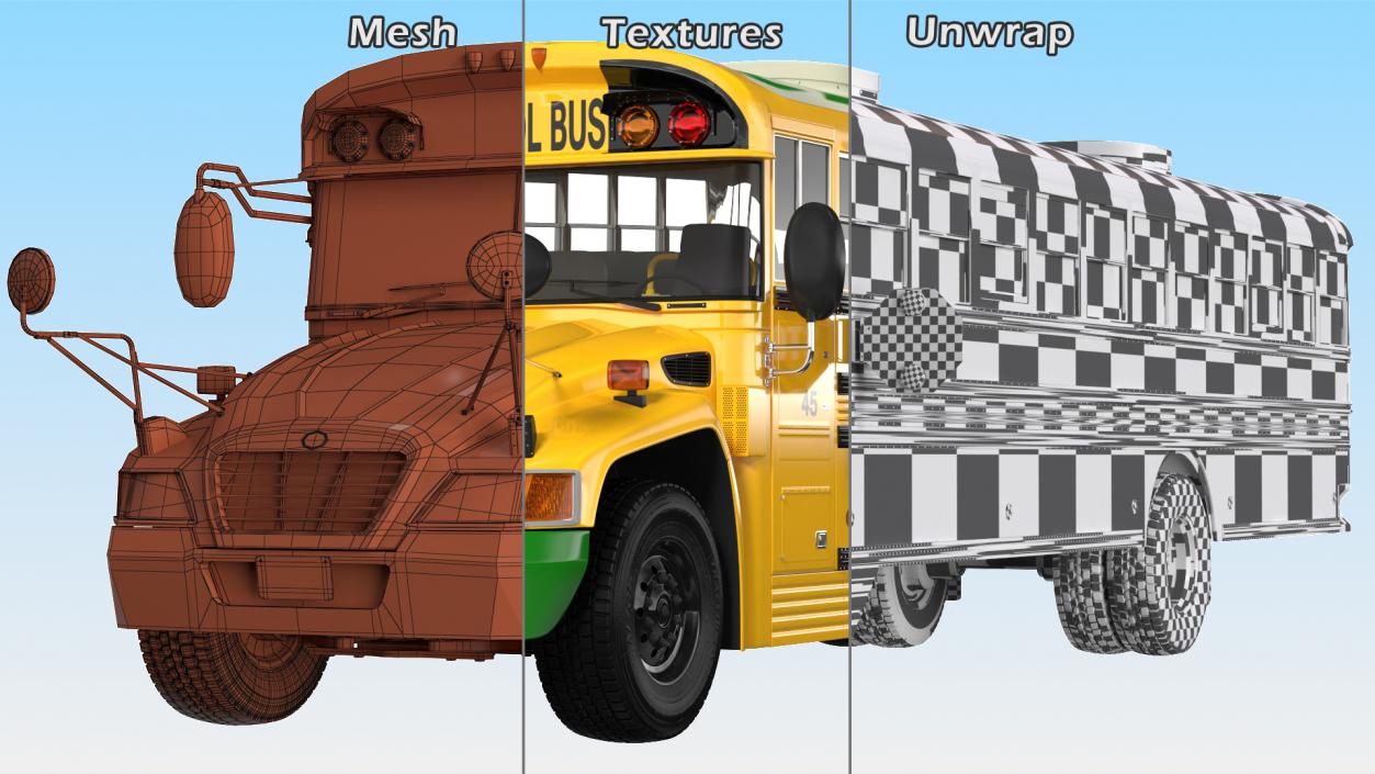 3D Electric Blue Bird Vision School Bus