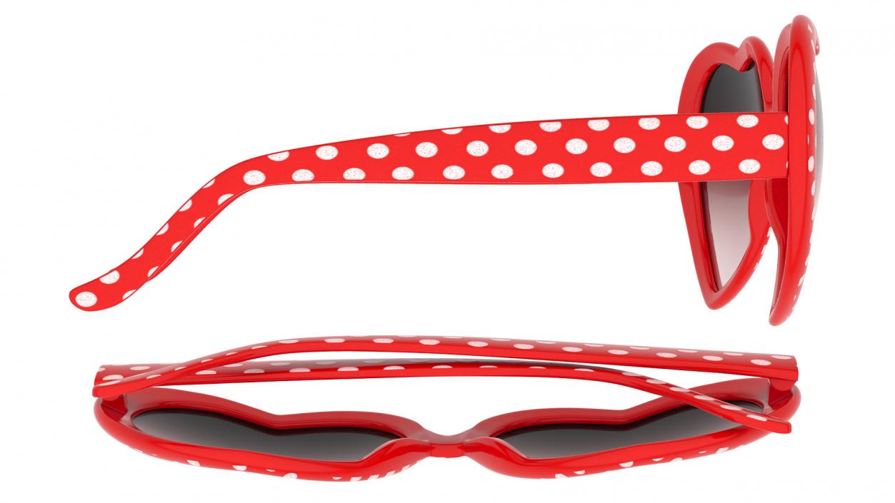 Heart Shaped Sunglasses Red Polka Dot 3D