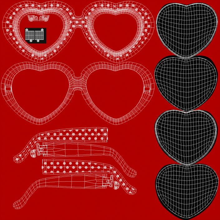 Heart Shaped Sunglasses Red Polka Dot 3D