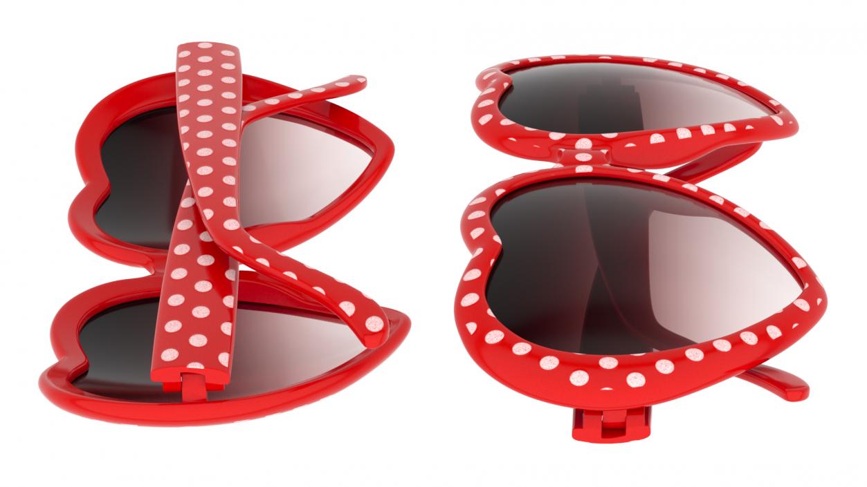 Heart Shaped Sunglasses Red Polka Dot 3D