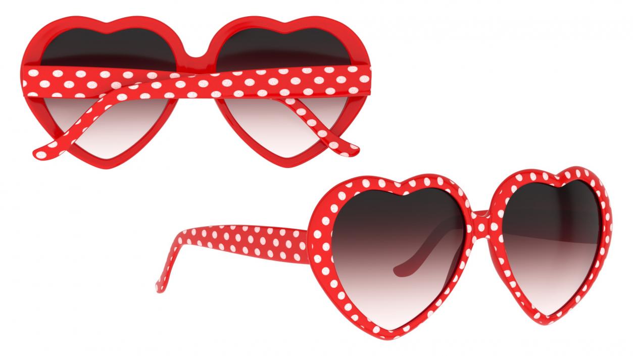 Heart Shaped Sunglasses Red Polka Dot 3D