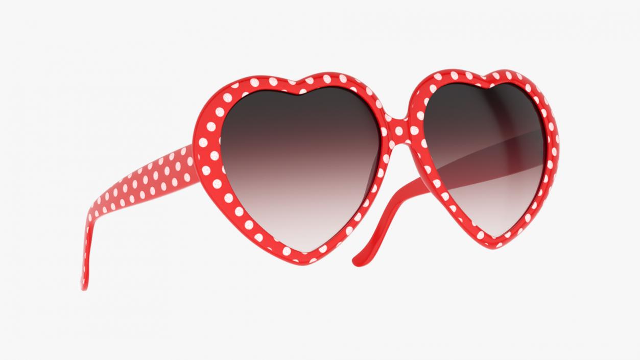 Heart Shaped Sunglasses Red Polka Dot 3D