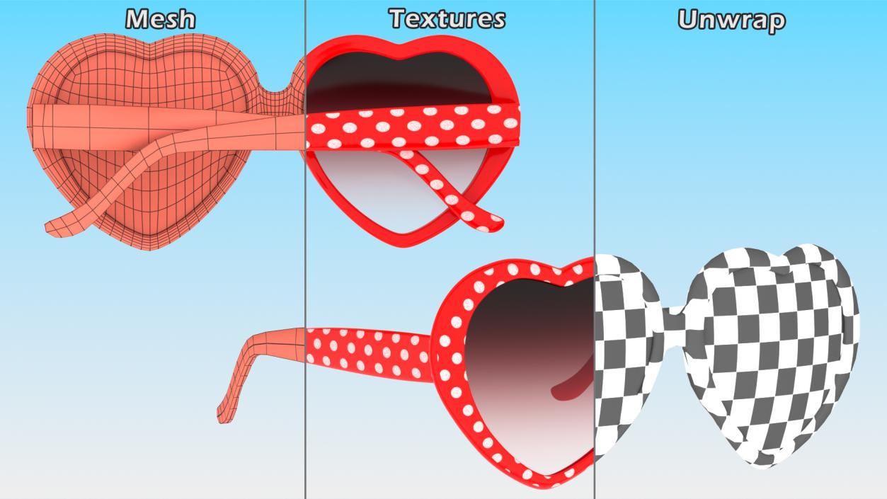 Heart Shaped Sunglasses Red Polka Dot 3D