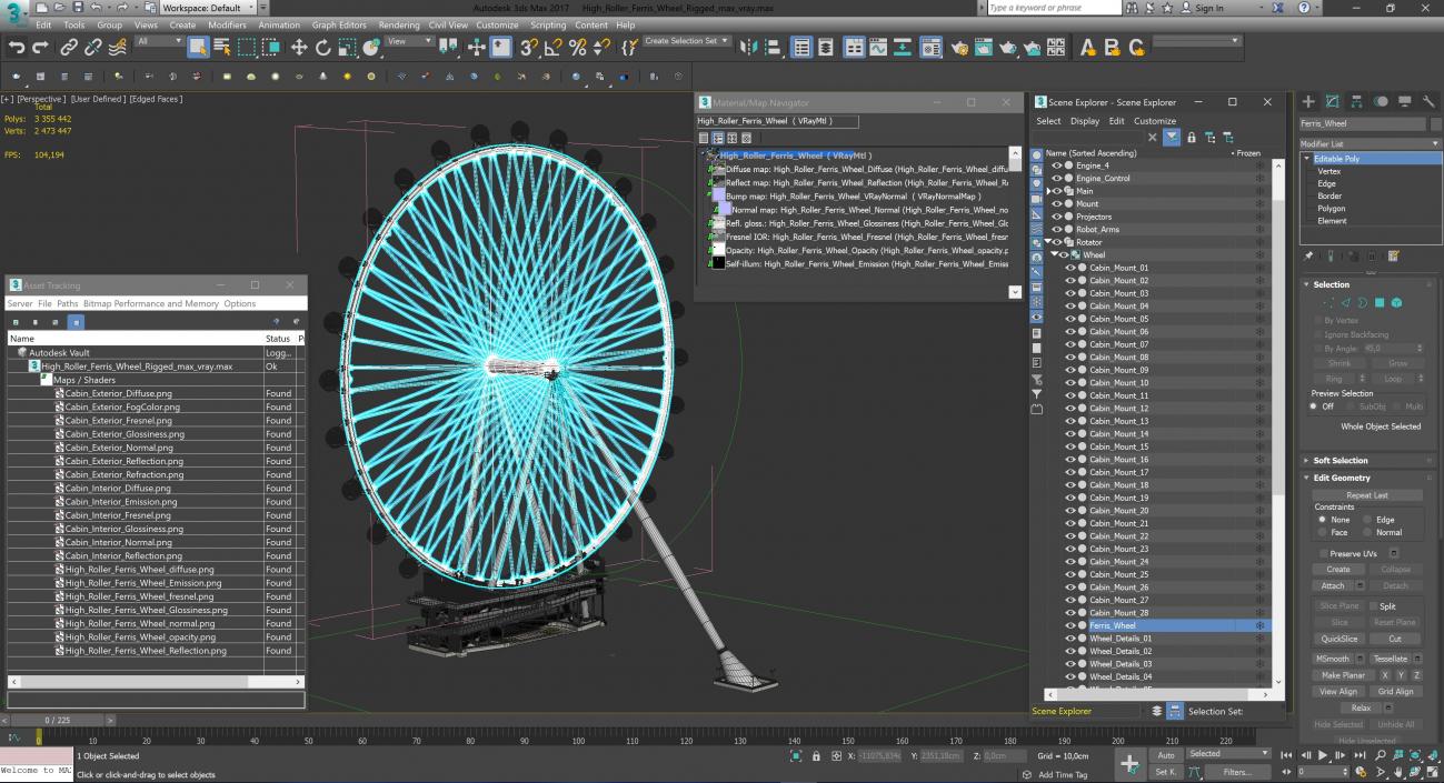 3D High Roller Ferris Wheel Rigged