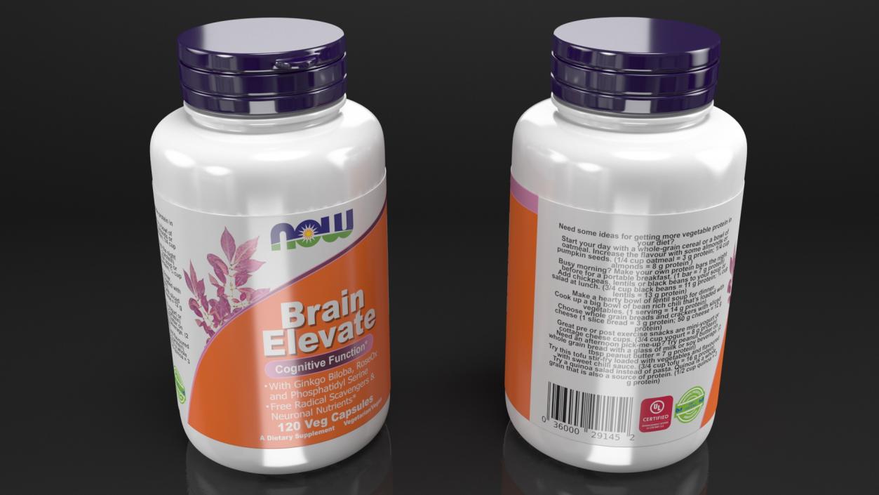 3D Brain Elevate 120 Vcaps Container model