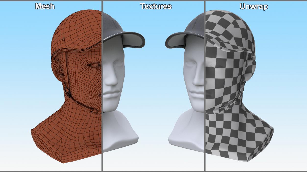 Leather Baseball Cap Safety Helmet on Mannequin 3D