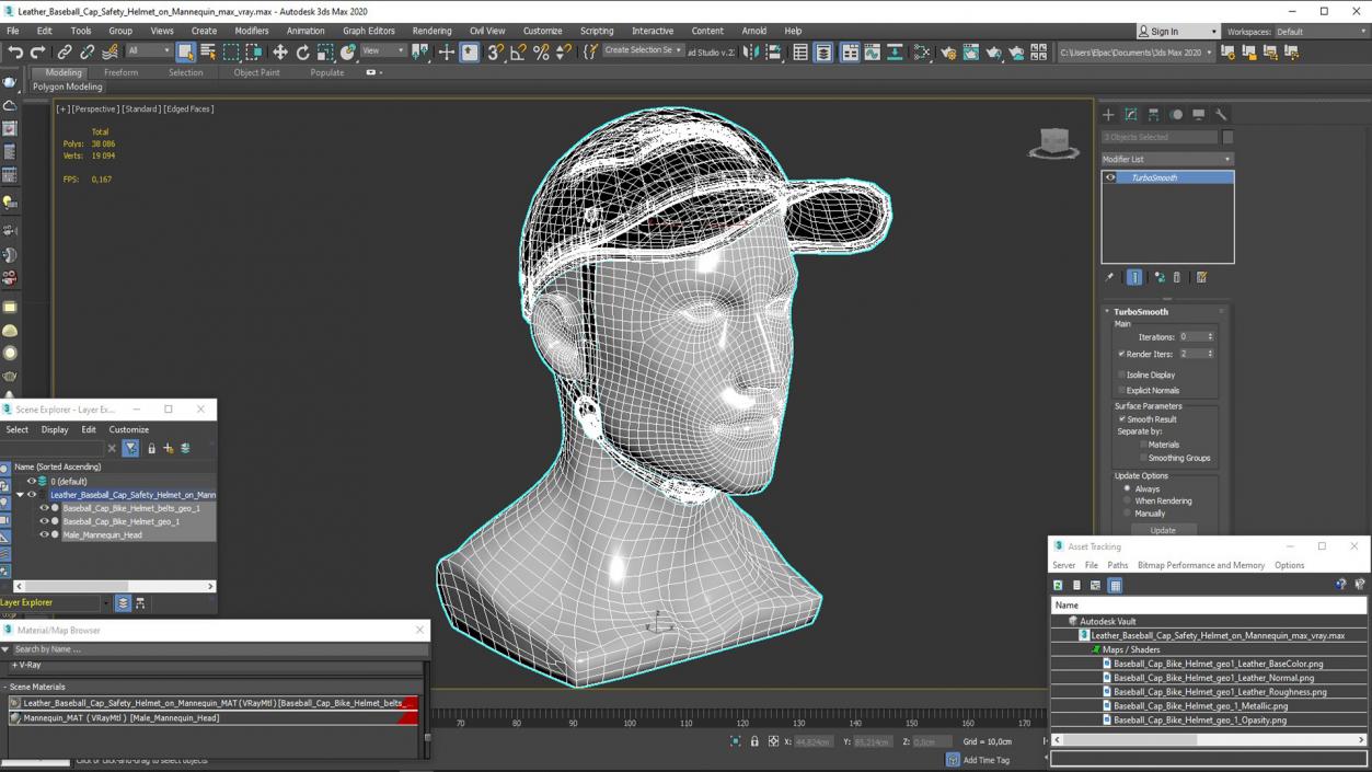 Leather Baseball Cap Safety Helmet on Mannequin 3D