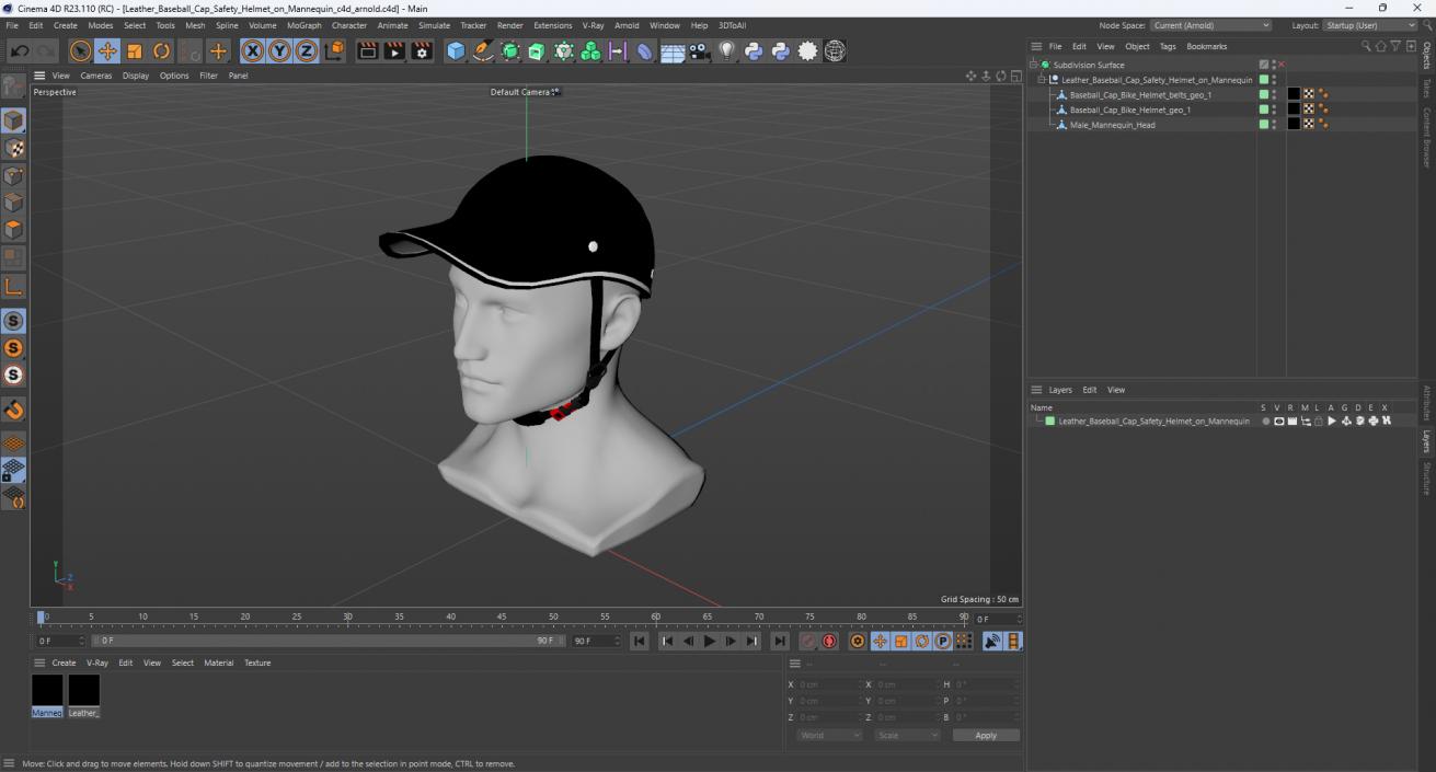 Leather Baseball Cap Safety Helmet on Mannequin 3D