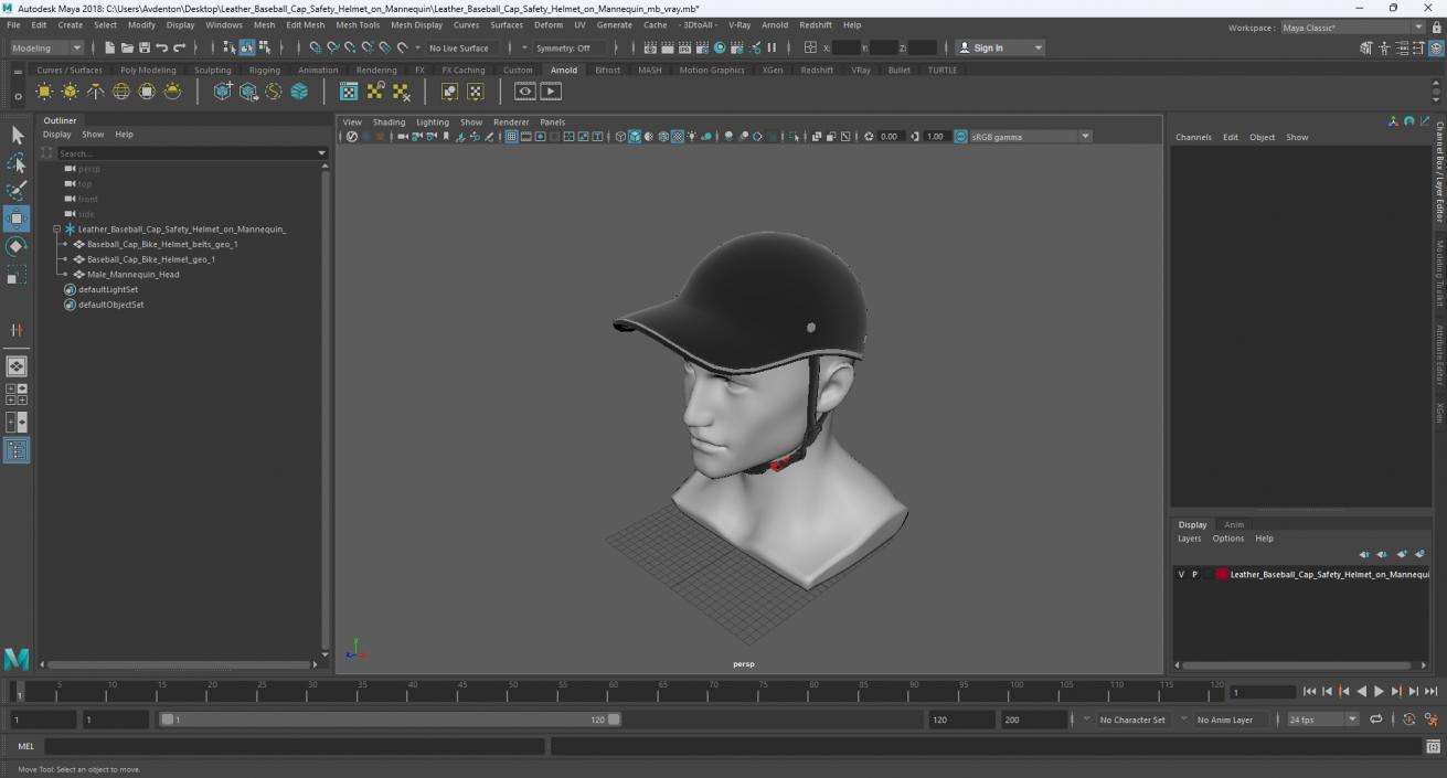 Leather Baseball Cap Safety Helmet on Mannequin 3D