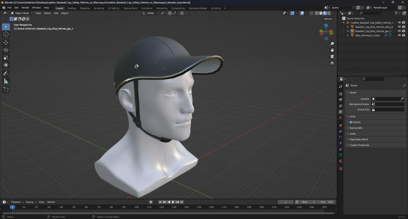 Leather Baseball Cap Safety Helmet on Mannequin 3D