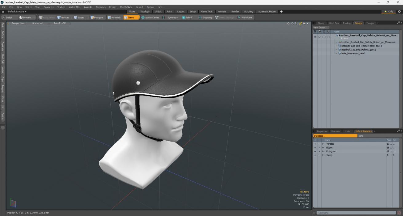 Leather Baseball Cap Safety Helmet on Mannequin 3D