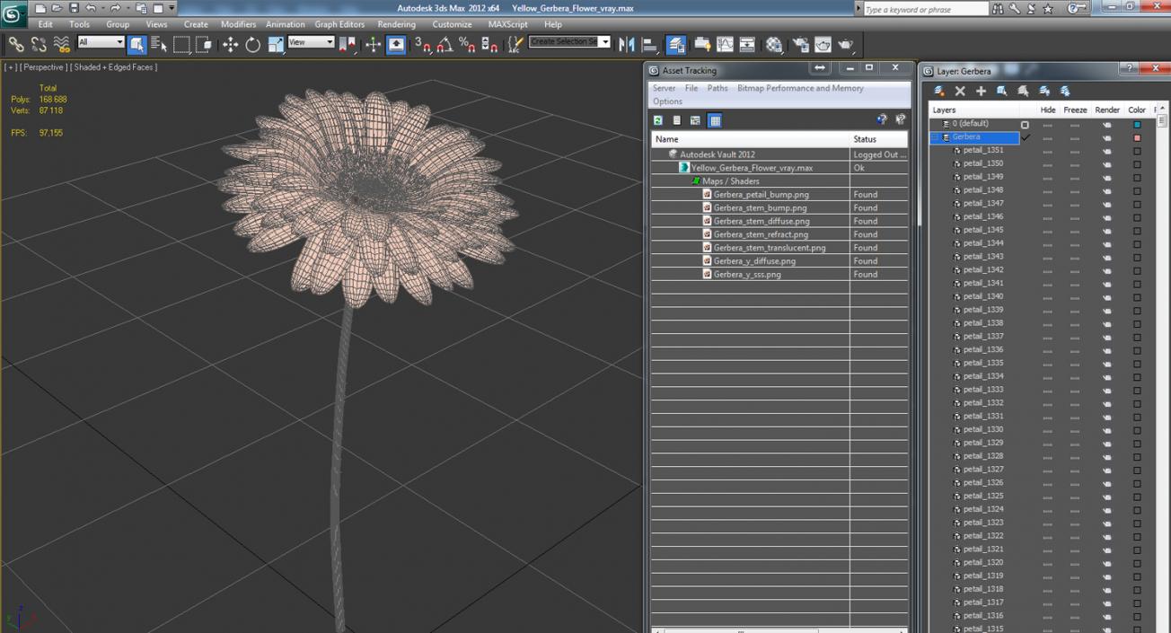 3D Yellow Gerbera Flower