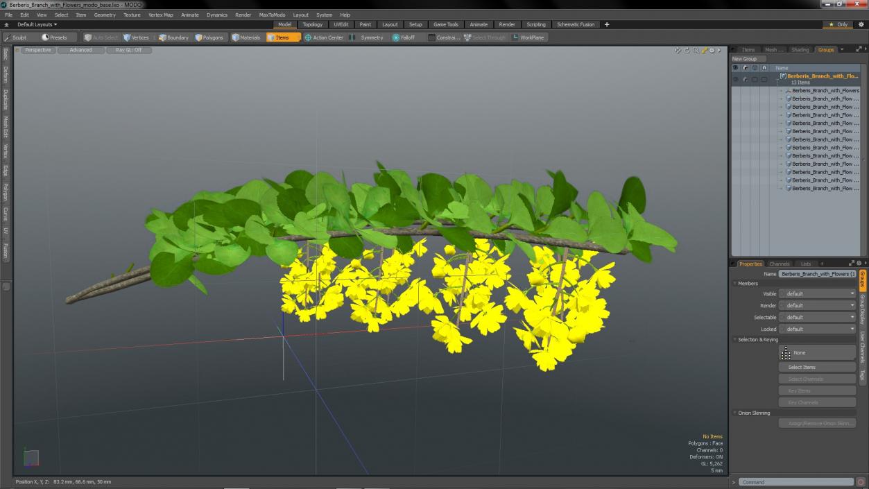 3D Berberis Branch with Flowers model