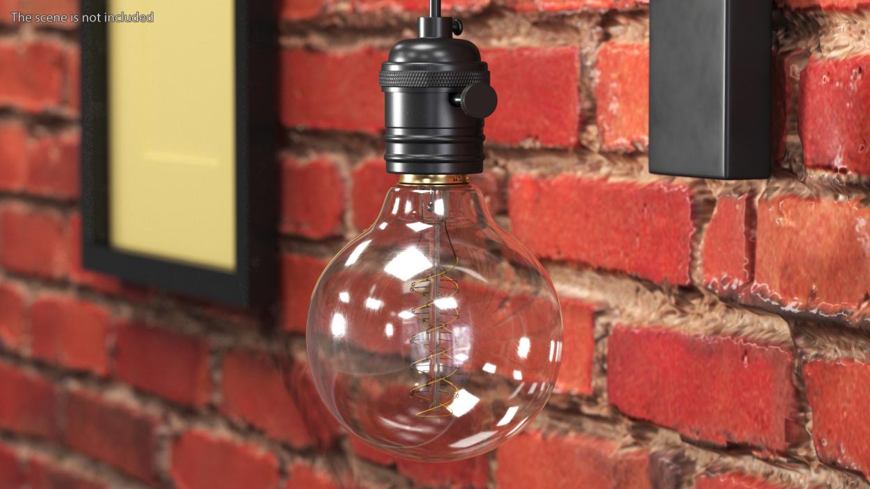 3D Black Lamp Holder with Light Bulb model