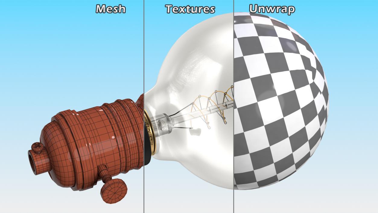 3D Black Lamp Holder with Light Bulb model