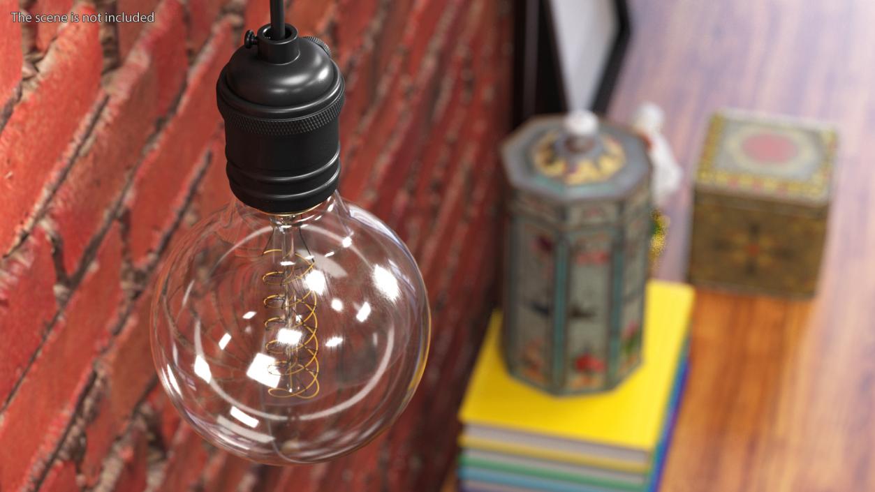 3D Black Lamp Holder with Light Bulb model