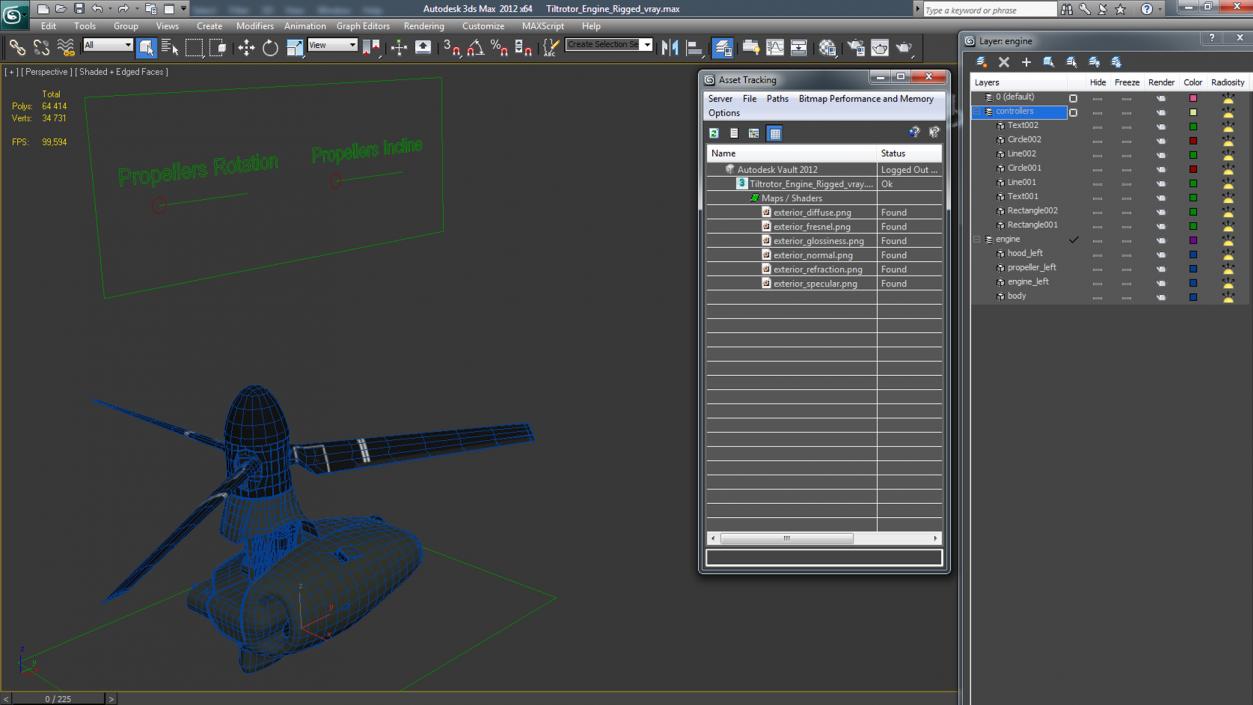 3D Tiltrotor Engine Rigged model