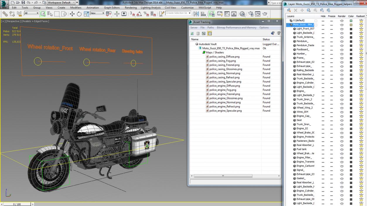 3D Moto Guzzi 850 T3 Police Bike Rigged