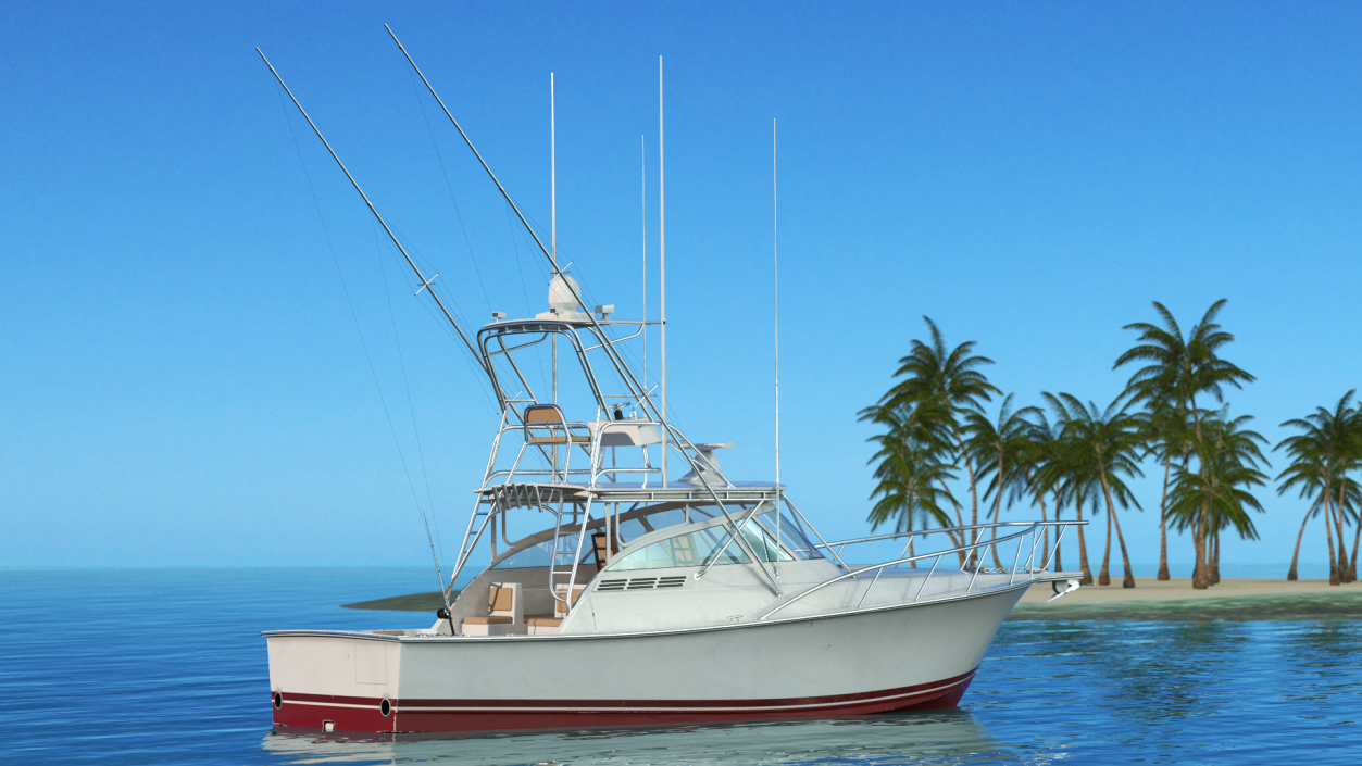 3D Used Sports Fishing Boat Henriques 35 Red