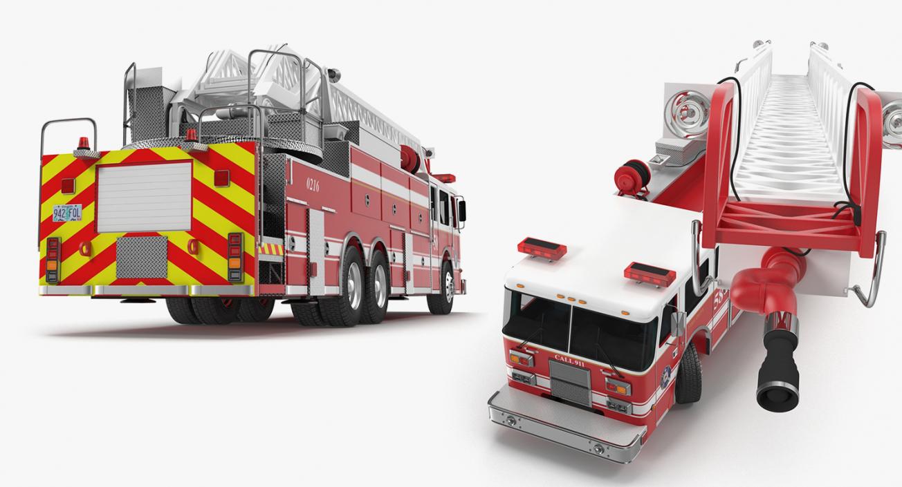 Rigged Ladder Fire Truck and Firefighters Collection 3D