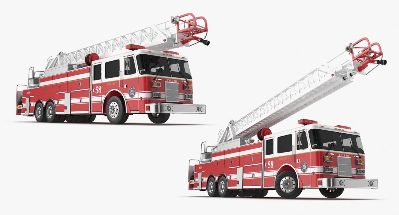 Rigged Ladder Fire Truck and Firefighters Collection 3D