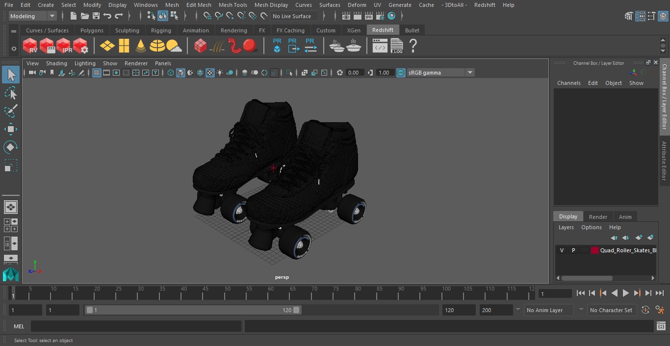 Quad Roller Skates Black 3D model