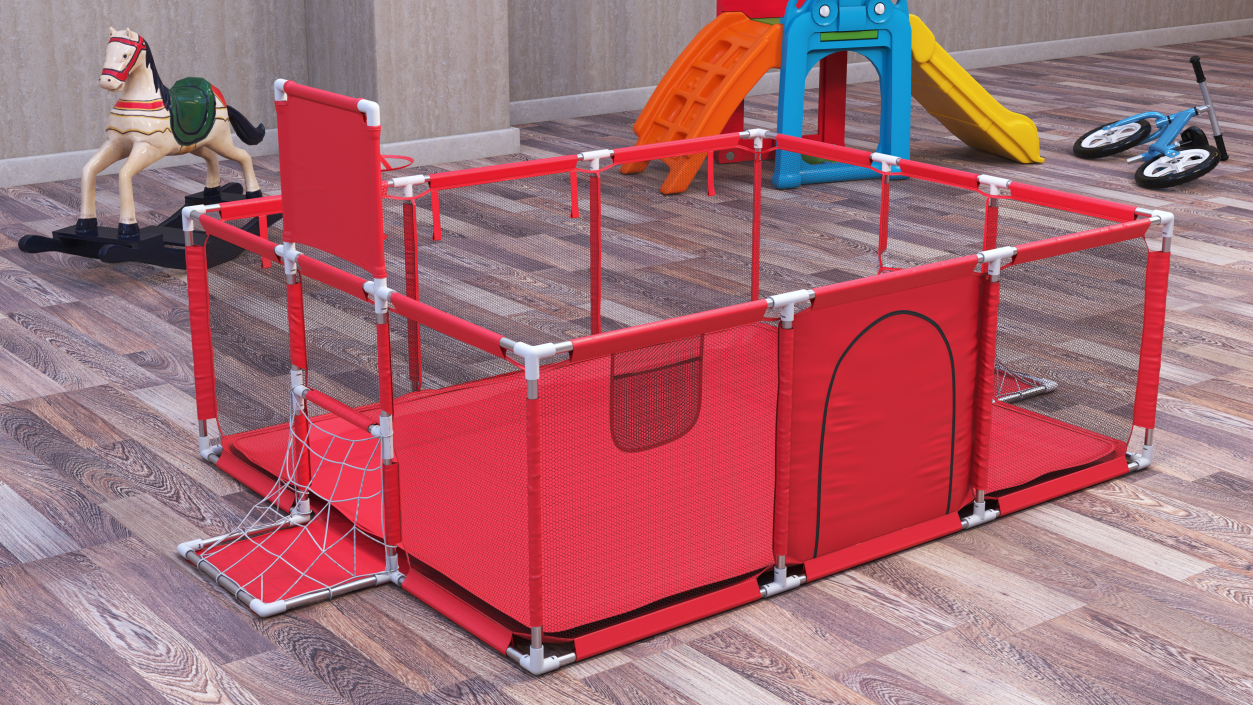 Large Red Baby Playpen 3D