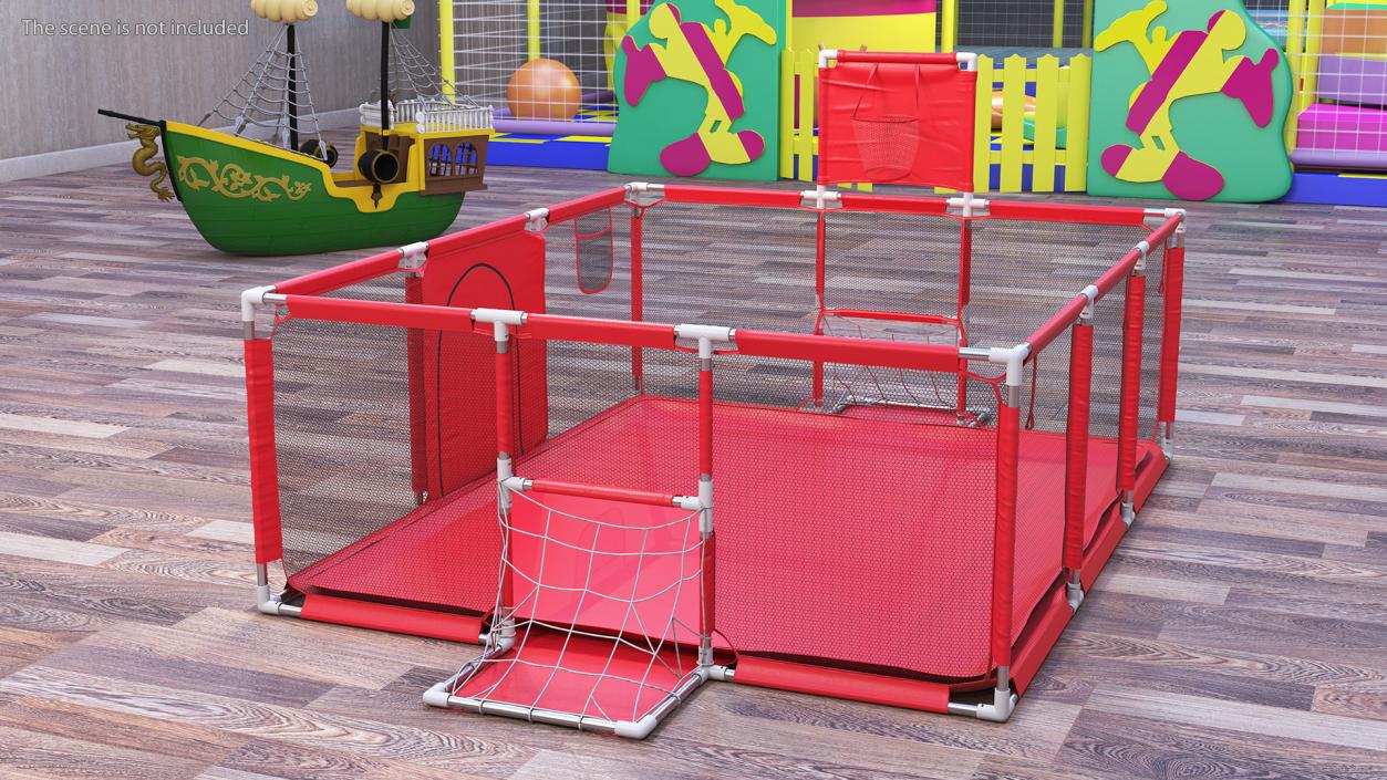 Large Red Baby Playpen 3D