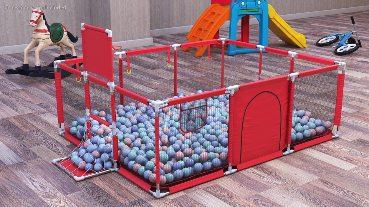 Large Red Baby Playpen 3D