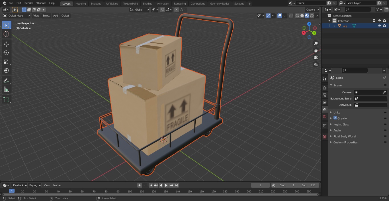 Trolley Low Platform Railing with Cardboard Boxes 3D model