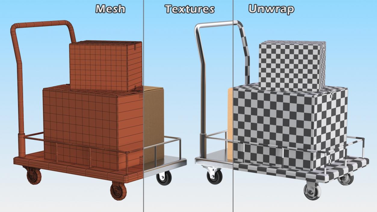 Trolley Low Platform Railing with Cardboard Boxes 3D model