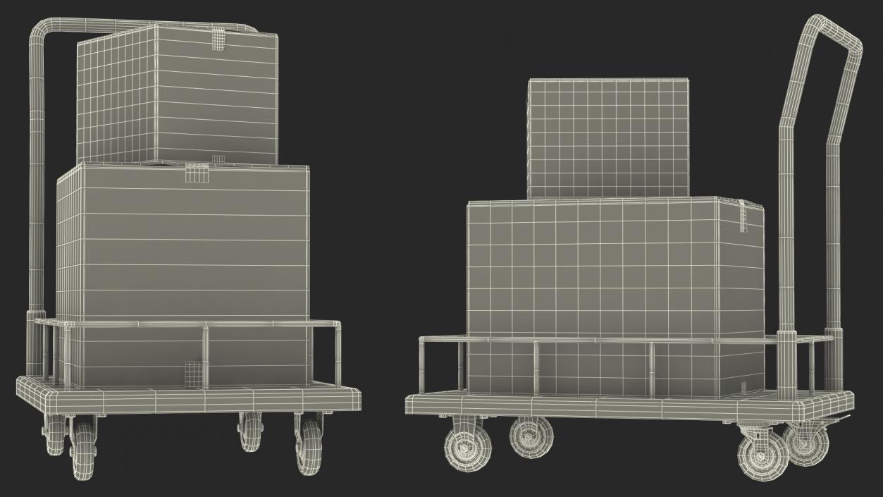 Trolley Low Platform Railing with Cardboard Boxes 3D model